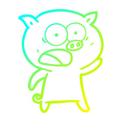 cold gradient line drawing cartoon pig shouting