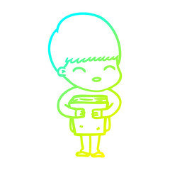 cold gradient line drawing happy cartoon boy