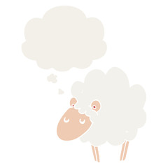 cartoon sheep and thought bubble in retro style