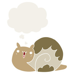 cute cartoon snail and thought bubble in retro style