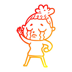 warm gradient line drawing cartoon crying woman