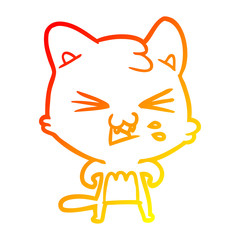 warm gradient line drawing cartoon cat hissing