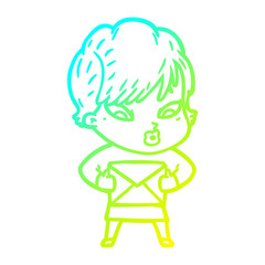 cold gradient line drawing cartoon woman