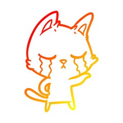 warm gradient line drawing crying cartoon cat