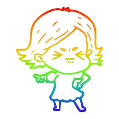 rainbow gradient line drawing cartoon angry woman