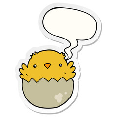 cartoon chick hatching from egg and speech bubble sticker
