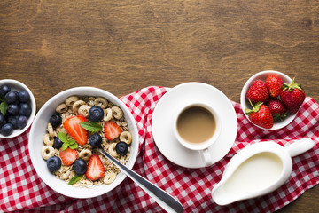 Flat lay breakfast composition with copyspace