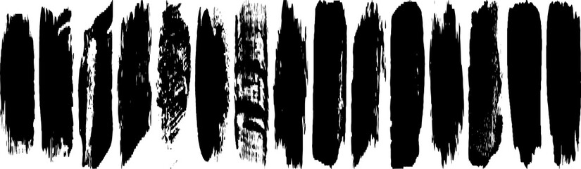 Vector brush grunge. Black and white strokes with a dry brush. Black spots on white background. Abstract ink blots. Dirty paint lines.