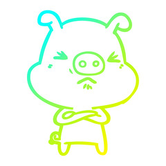 cold gradient line drawing cartoon grumpy pig