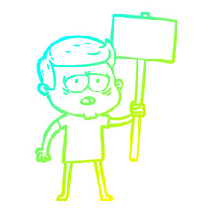 cold gradient line drawing cartoon tired man