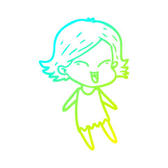 cold gradient line drawing happy cartoon girl