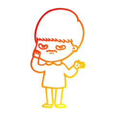 warm gradient line drawing annoyed cartoon boy