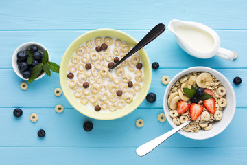 Flat lay composition of a tasty breakfast table