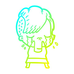 cold gradient line drawing cartoon crying girl