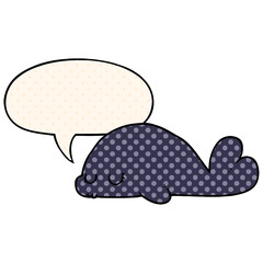 cute cartoon seal and speech bubble in comic book style