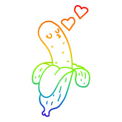 rainbow gradient line drawing cartoon banana in love