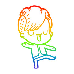 rainbow gradient line drawing cute cartoon girl with hipster haircut