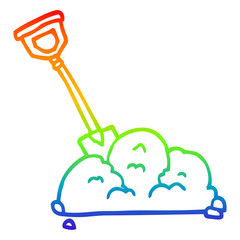 rainbow gradient line drawing cartoon spade in garbage