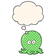 cartoon octopus and thought bubble in comic book style