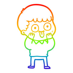 rainbow gradient line drawing cartoon man staring