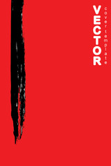 Black brush stroke on red background. Template for book cover, poster, label. Grunge stripe vector illustration.