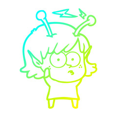 cold gradient line drawing cartoon alien girl