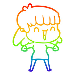 rainbow gradient line drawing cartoon woman
