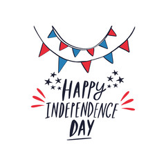 Fototapeta premium Happy fourth of July hand drawn card. Doodle elements set, decoration.