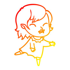 warm gradient line drawing cartoon vampire girl with blood on cheek
