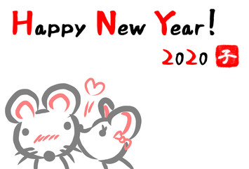 年賀状　2020年　子　ねずみ　かわいい
