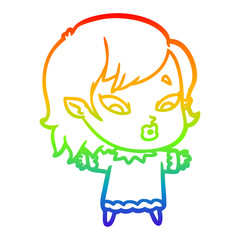 rainbow gradient line drawing cute cartoon vampire girl