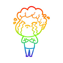 rainbow gradient line drawing cartoon man crying