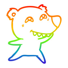 rainbow gradient line drawing cartoon bear showing teeth