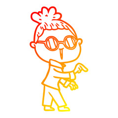 warm gradient line drawing cartoon woman wearing spectacles