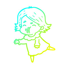 cold gradient line drawing cartoon girl pulling face