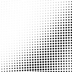 Abstract halftone texture wave dots black on white background.