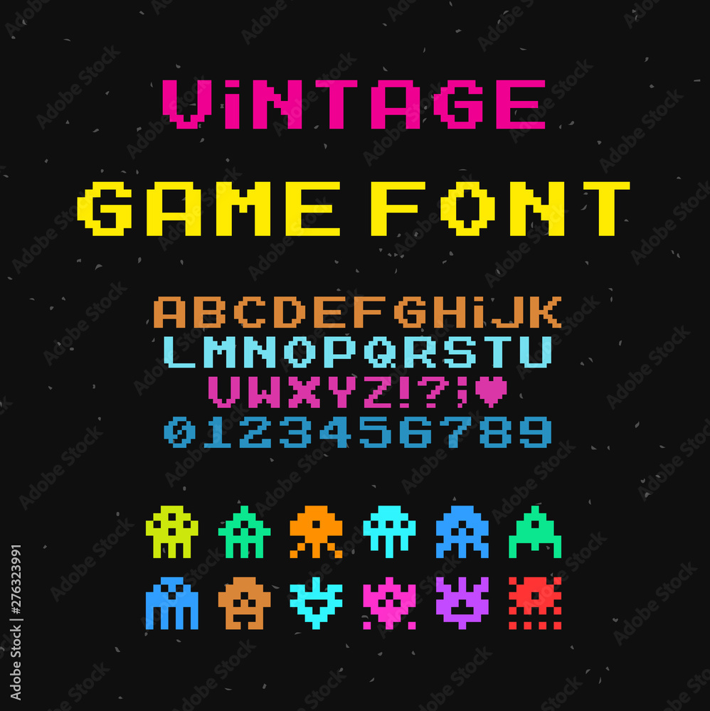 Fototapete set of vector letters in retro style. game design. font of old games. 8 bit letters and numbers vect