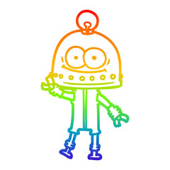 rainbow gradient line drawing happy carton robot with light bulb