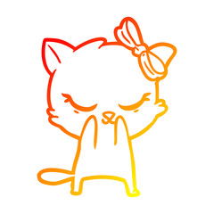 warm gradient line drawing cute cartoon cat with bow