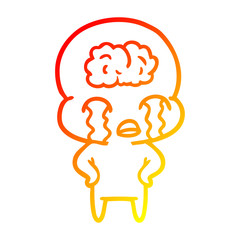 warm gradient line drawing cartoon big brain alien crying