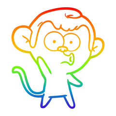 Fototapeta premium rainbow gradient line drawing cartoon hooting monkey