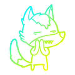 Fototapeta premium cold gradient line drawing cartoon wolf showing teeth