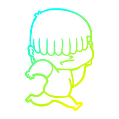 cold gradient line drawing cartoon boy with untidy hair