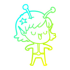 cold gradient line drawing happy alien girl cartoon