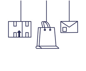 shopping bag with box and envelope hanging