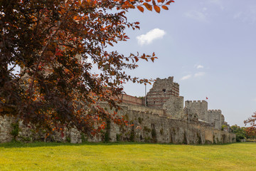 Walls of Constantinople after partial restoration .(today Istanbul in Turkey).