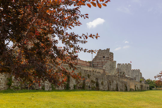 Walls of Constantinople after partial restoration .(today Istanbul in Turkey).