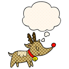cartoon christmas reindeer and thought bubble in comic book style