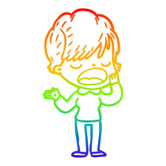 rainbow gradient line drawing cartoon woman talking