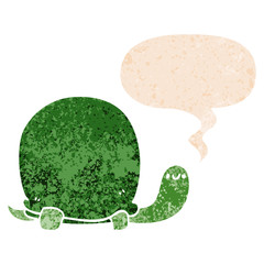 cute cartoon tortoise and speech bubble in retro textured style